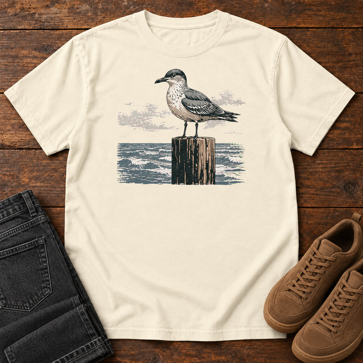 Gull On A Piling T-Shirt in Ivory