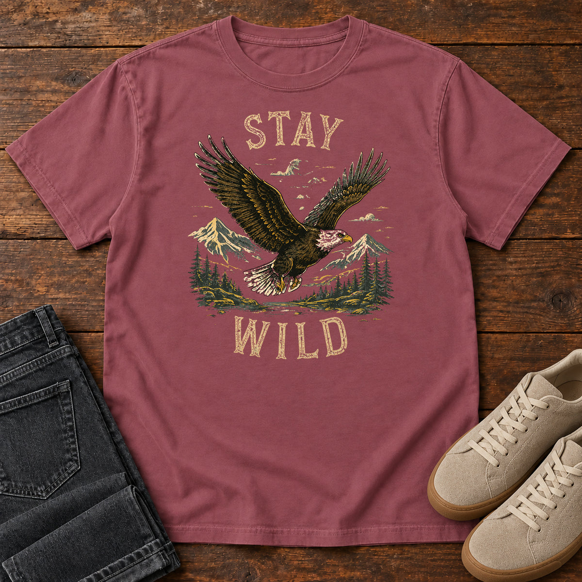 Stay Wild Eagle T-shirt in Brick
