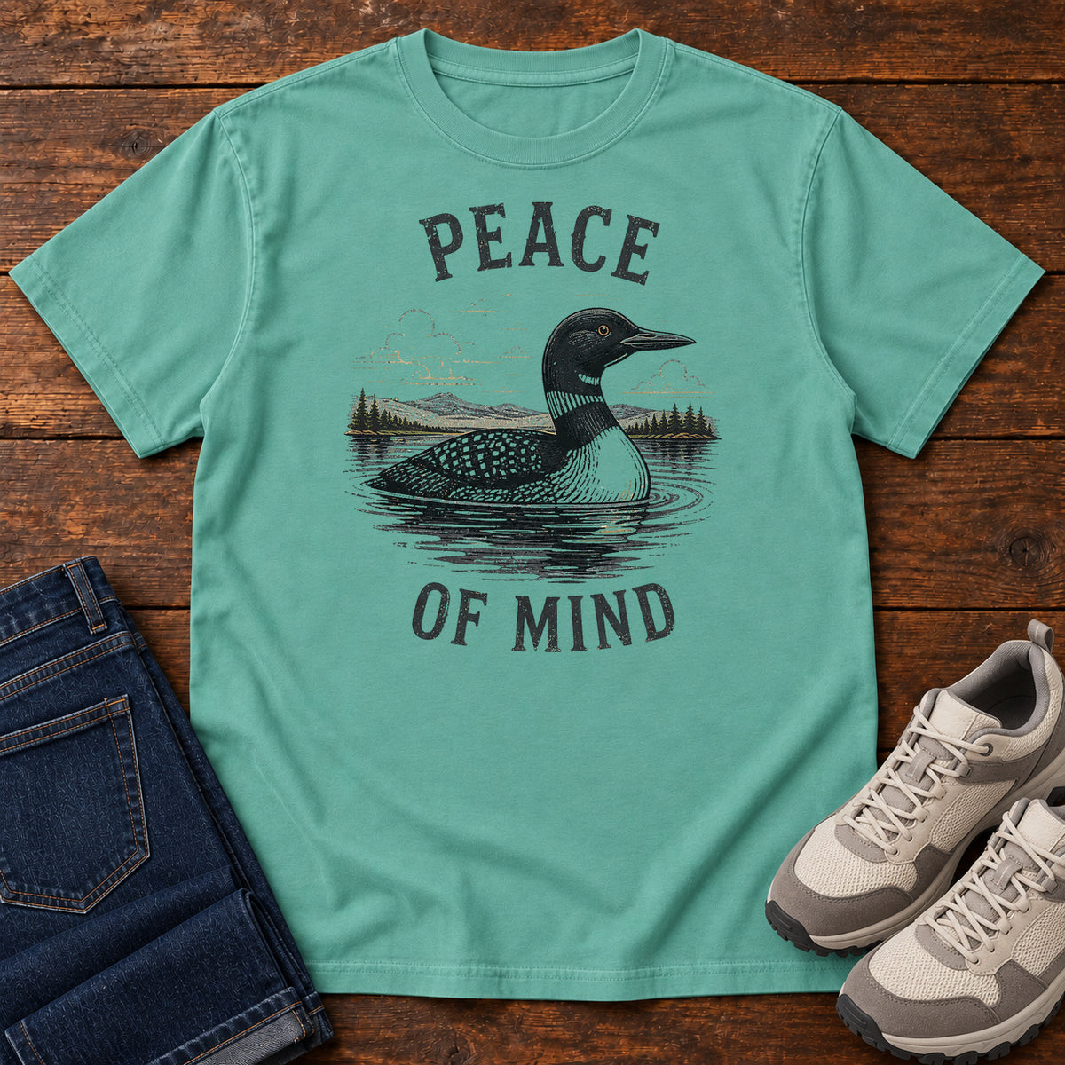 Peace of Mind Loon T-shirt in Seafoam