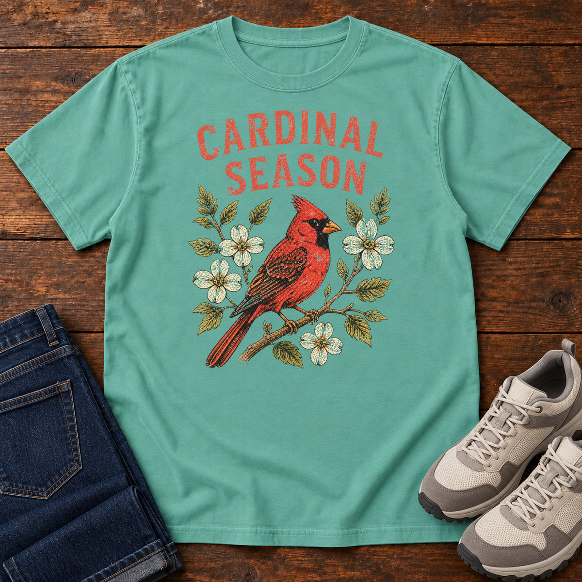 Cardinal Season T-shirt in Seafoam