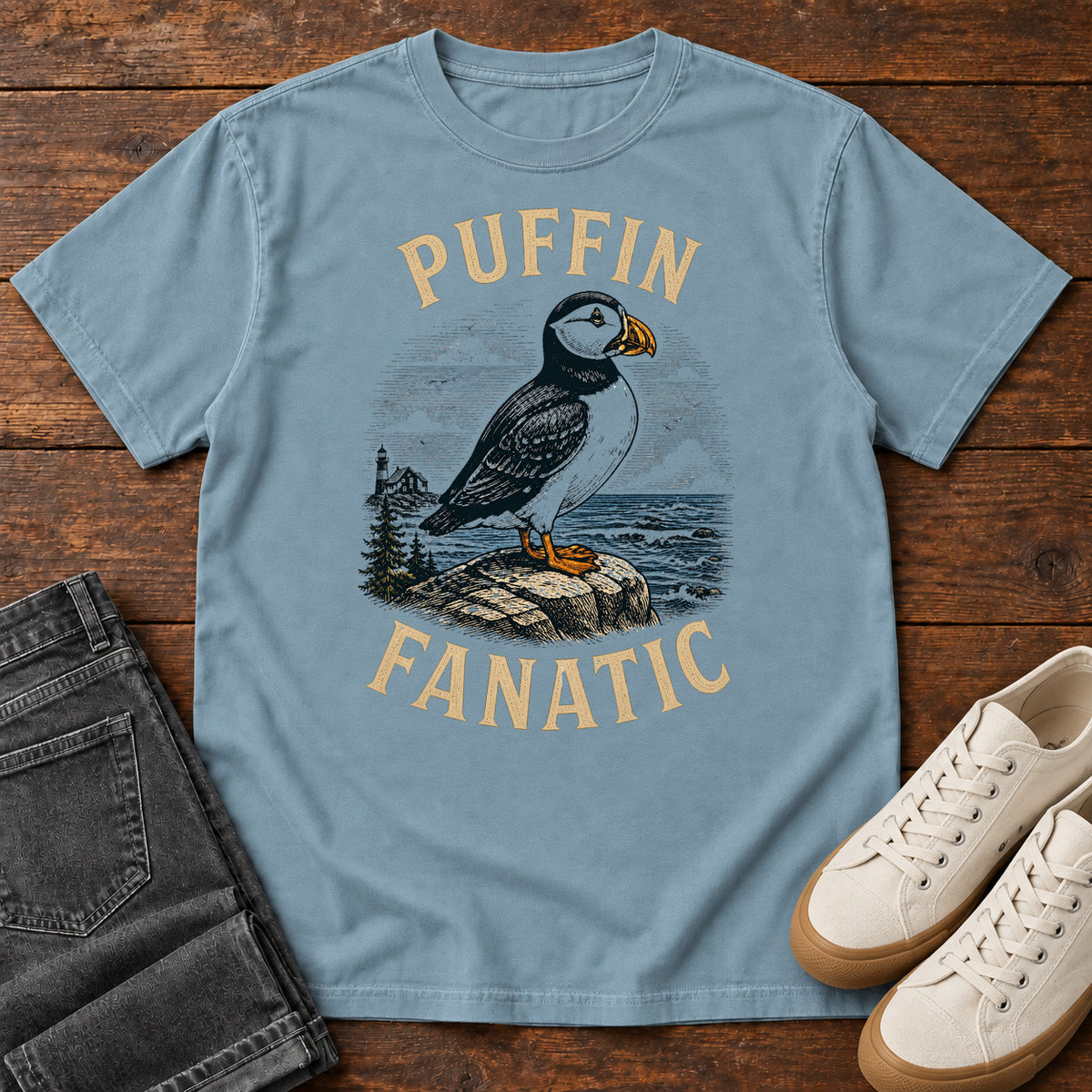 Puffin Fanatic T-shirt in Ice Blue