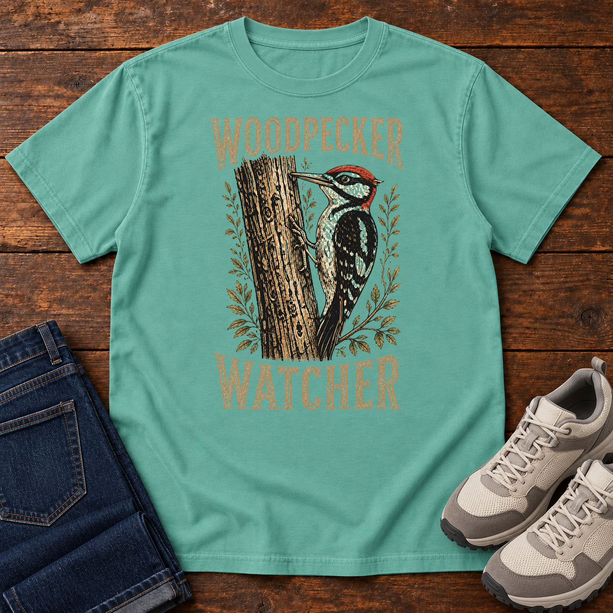 Woodpecker Watcher T-shirt in Seafoam