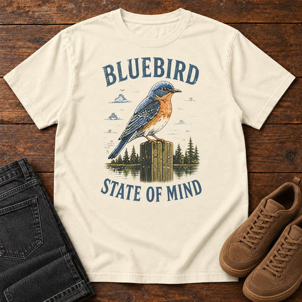 Bluebird State of Mind T-shirt in Ivory, front view