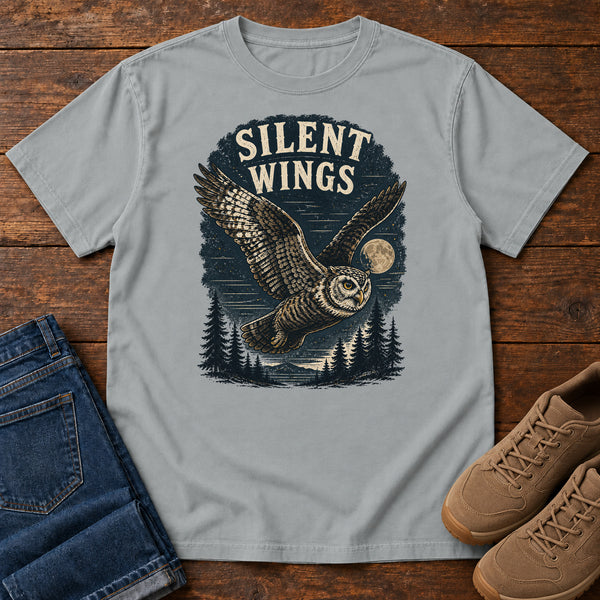 Silent Wings T-shirt in Granite, front view