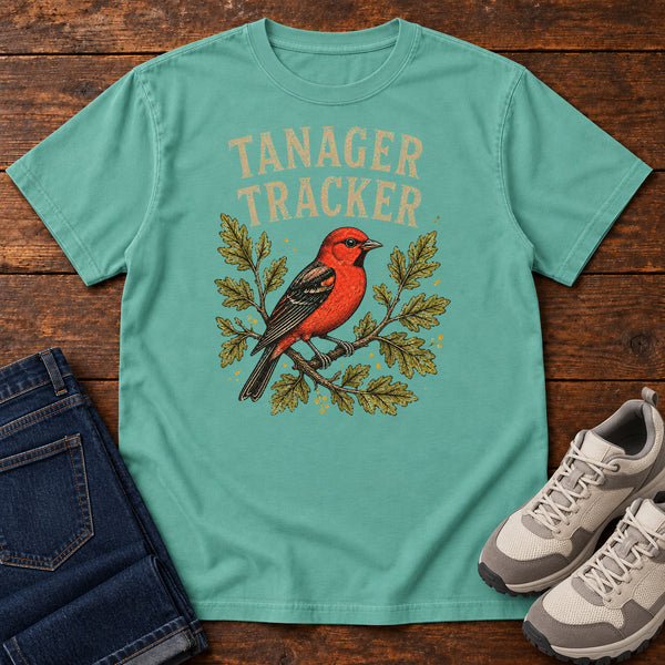 Tanager Tracker T-shirt in Seafoam, front view