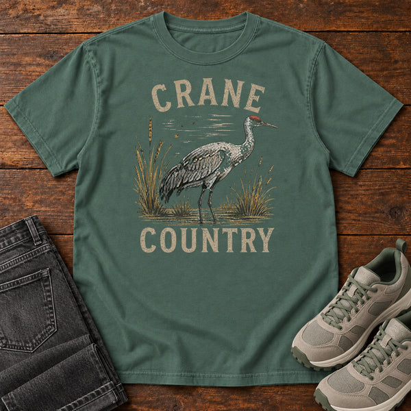 Crane Country T-shirt in Blue Spruce, front view
