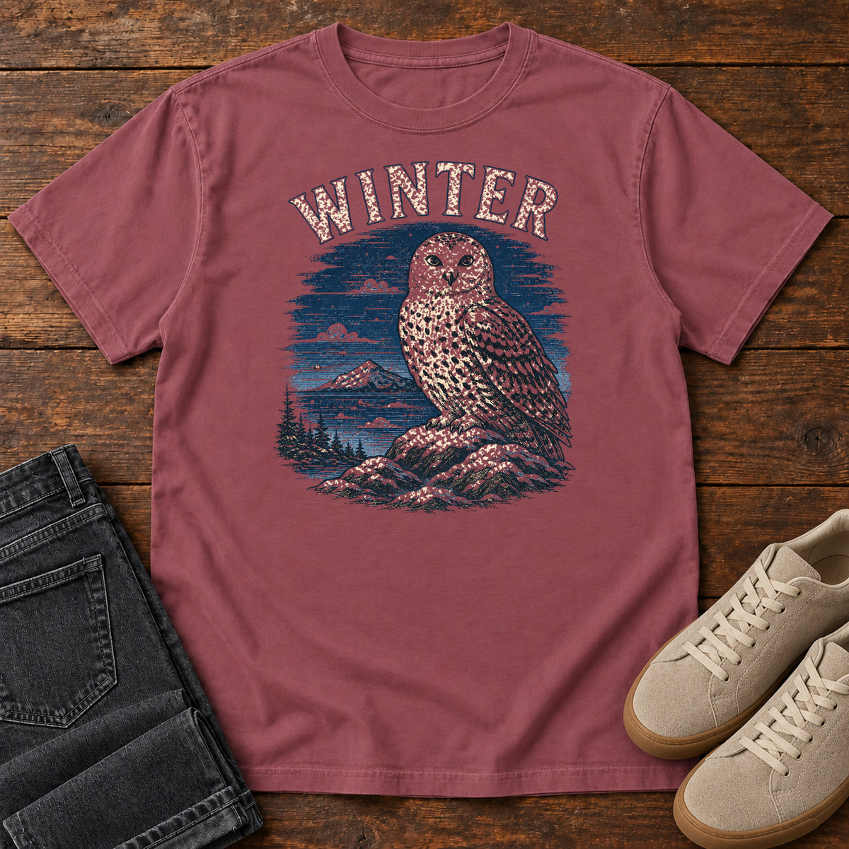 Winter Owl T-shirt in Brick