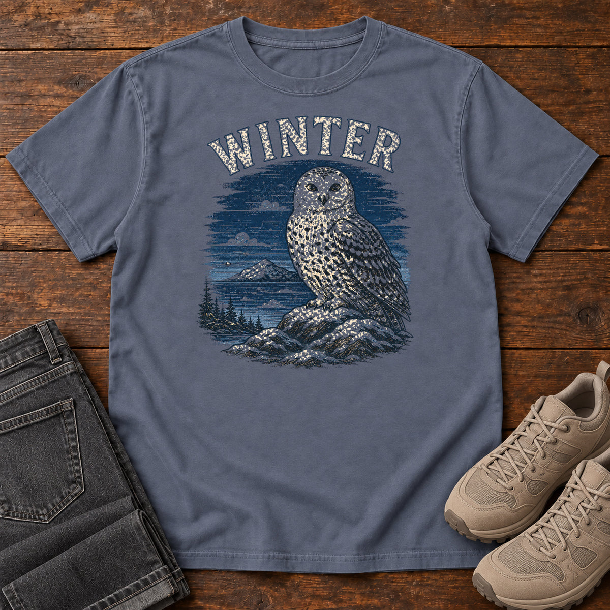 Winter Owl T-shirt in Denim