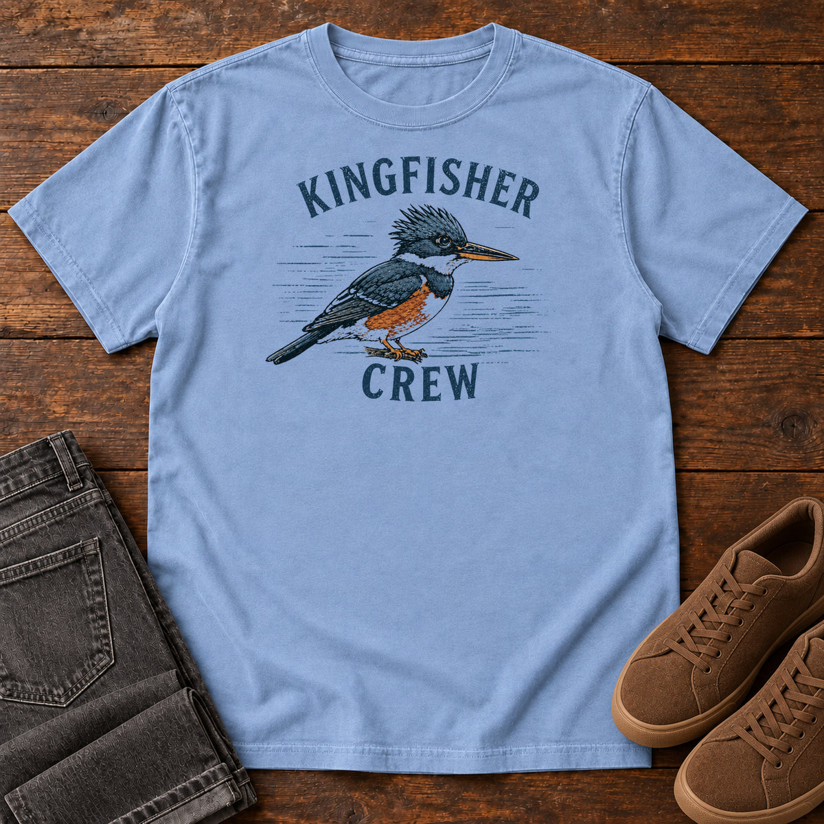 Kingfisher Crew T-shirt in Washed Denim