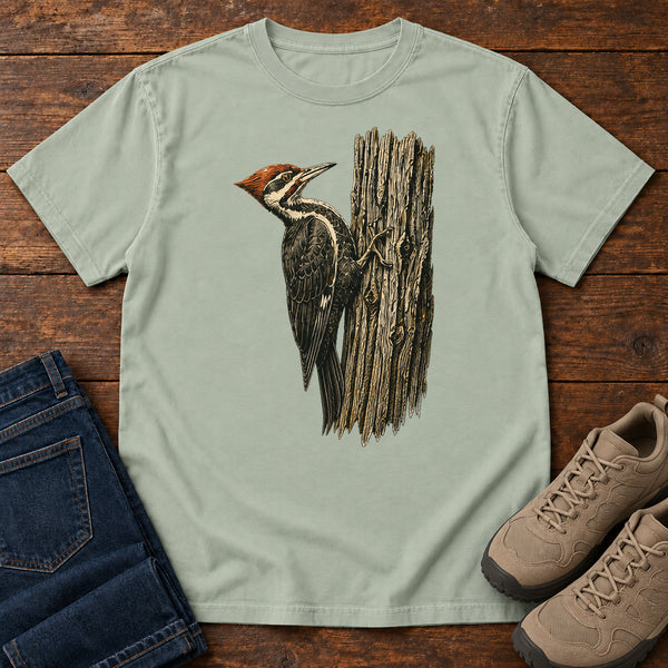 Pileated Woodpecker T-shirt in Bay, front view