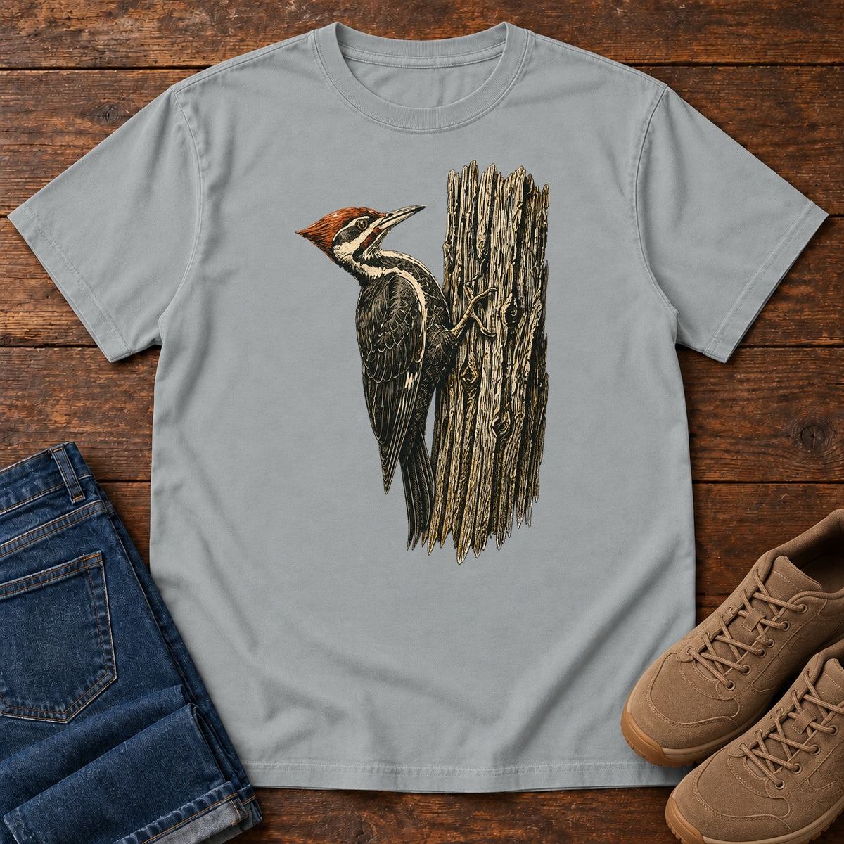 Pileated Woodpecker T-shirt in Granite