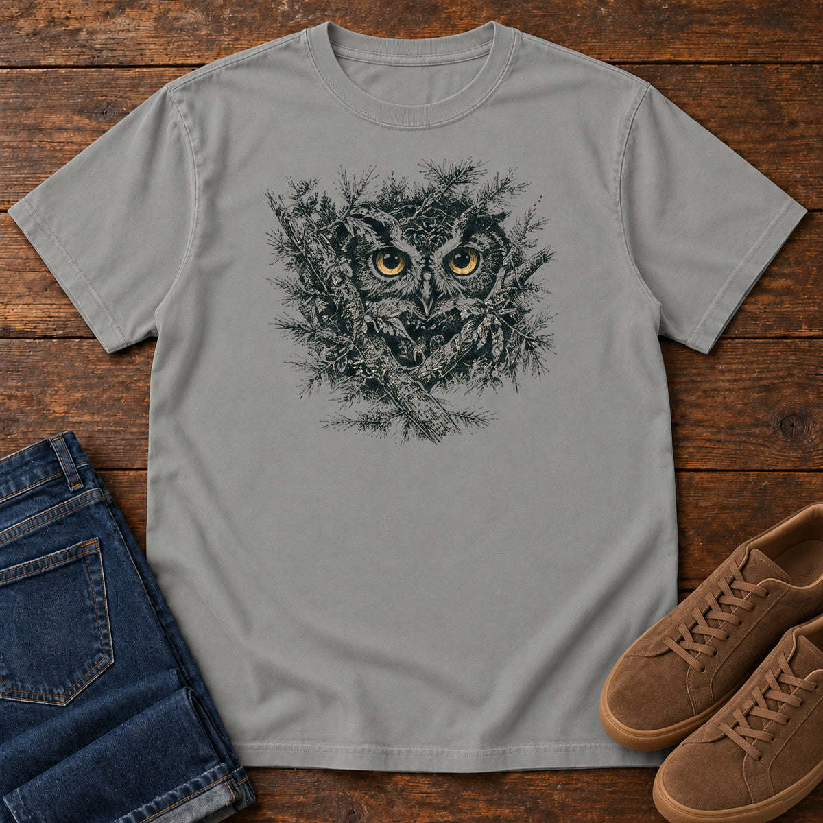 Owl in the Thicket T-shirt in Grey