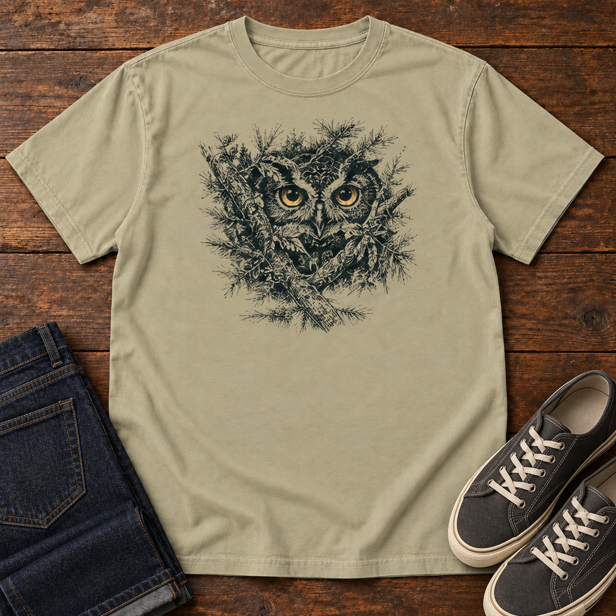 Owl in the Thicket T-shirt in Khaki