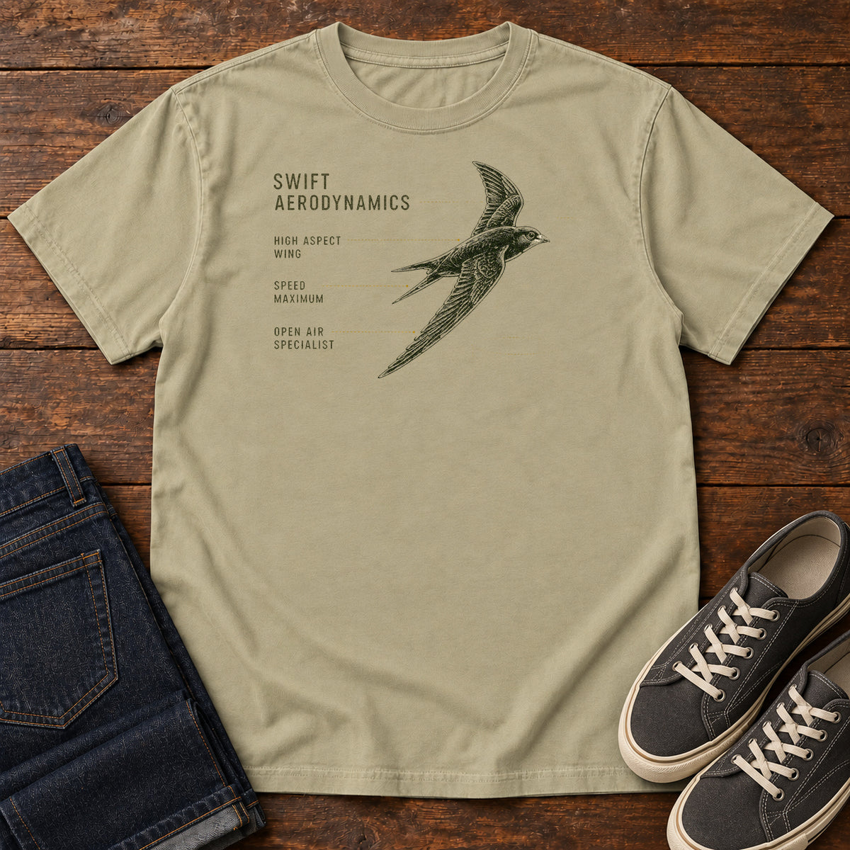 Swift Aerodynamics High Aspect Wing Speed Maximum T-shirt in Khaki