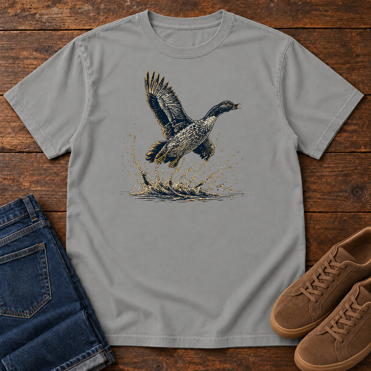 Duck Taking Off T-shirt in Grey