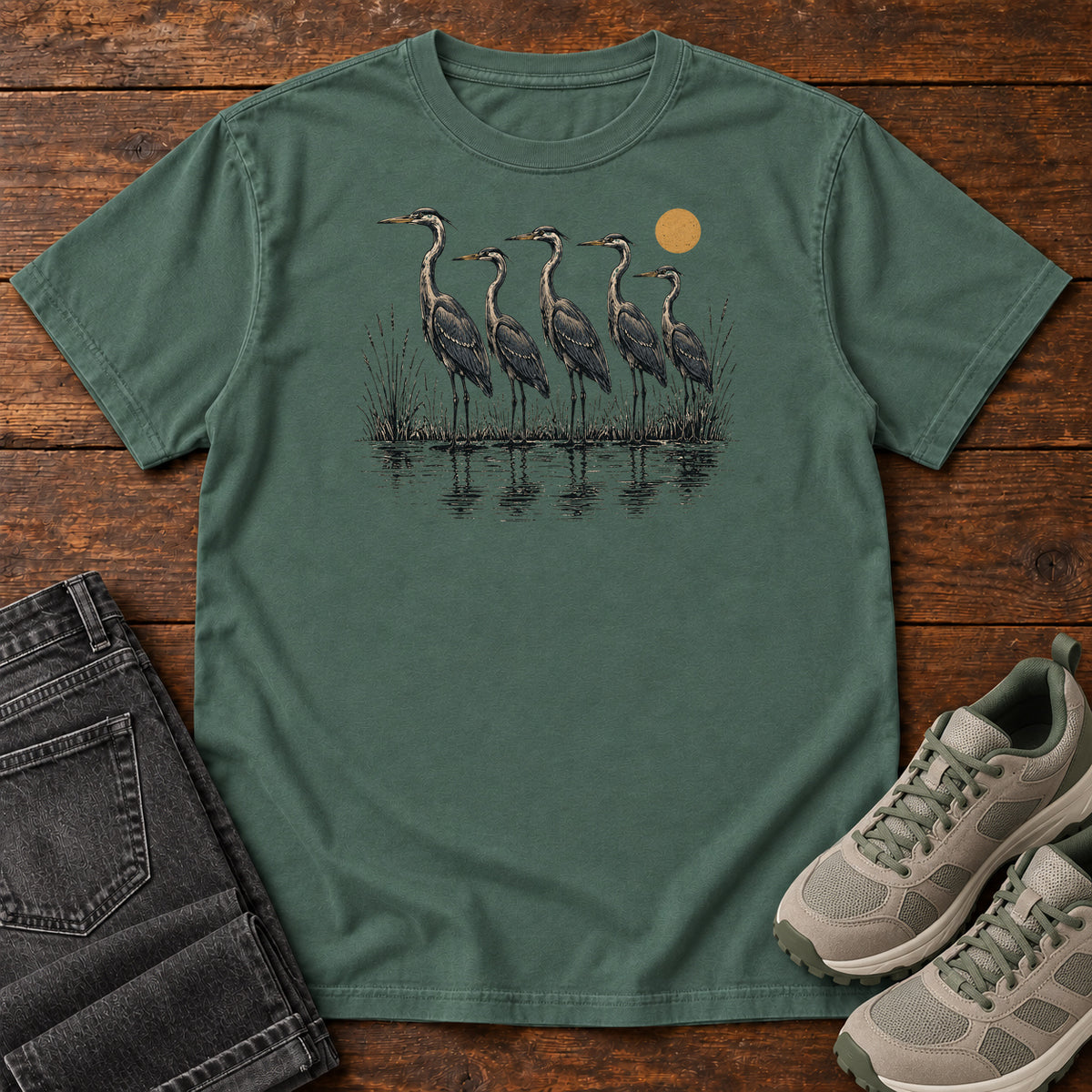 Heron Line T-shirt in Blue Spruce