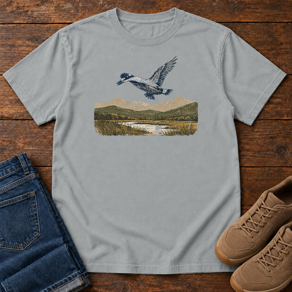 Flight Over the Valley T-shirt in Granite, front view