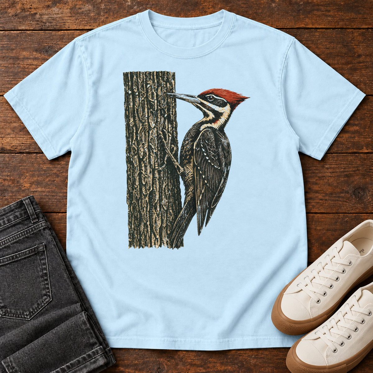 Woodpecker at Work T-shirt in Chambray