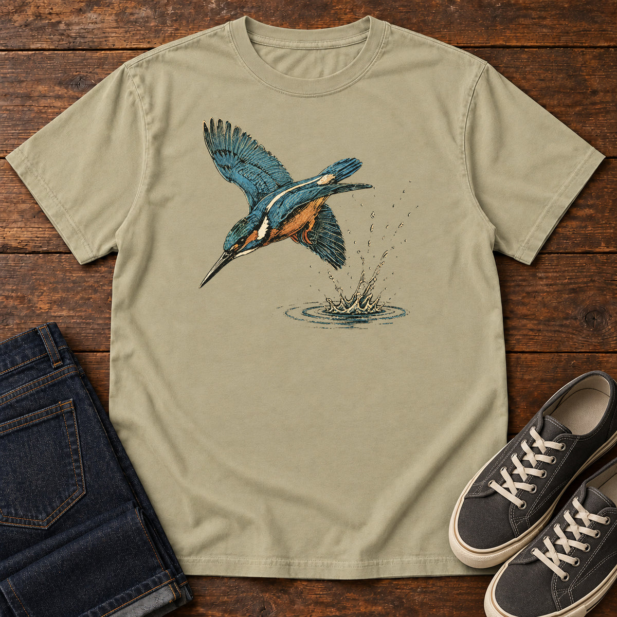 Kingfisher Dive T-shirt in Khaki