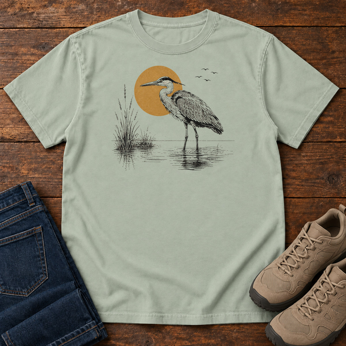 Heron at Sunrise T-shirt in Bay