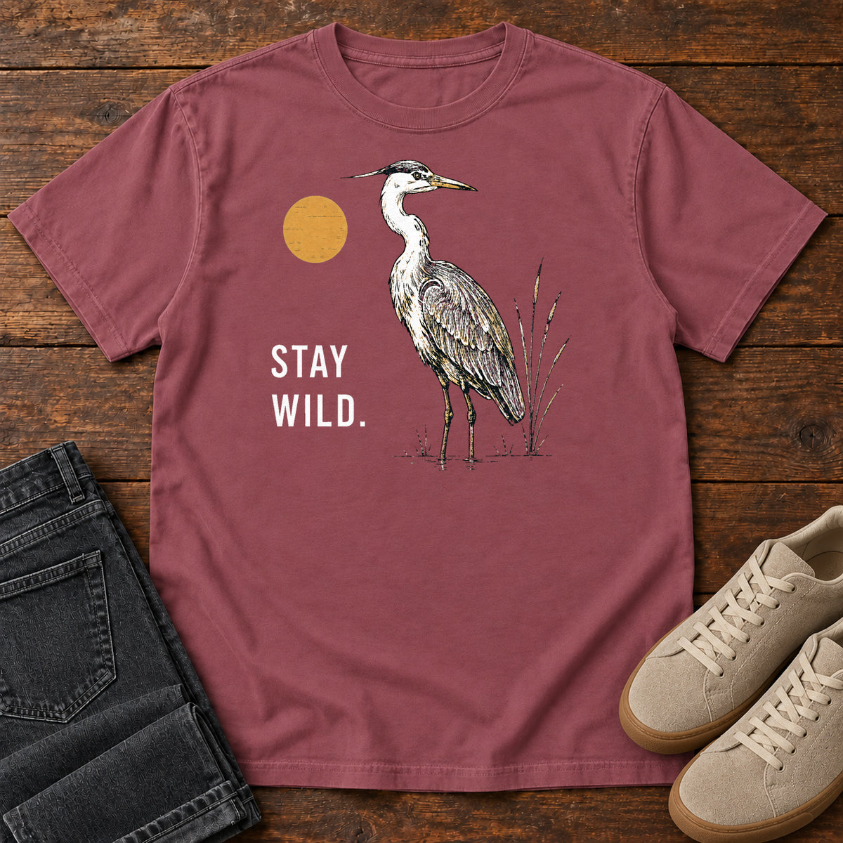 Stay Wild Heron T-shirt in Brick