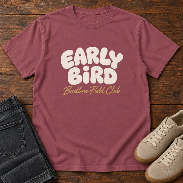 Early Bird Field Club T-shirt in Brick, front view