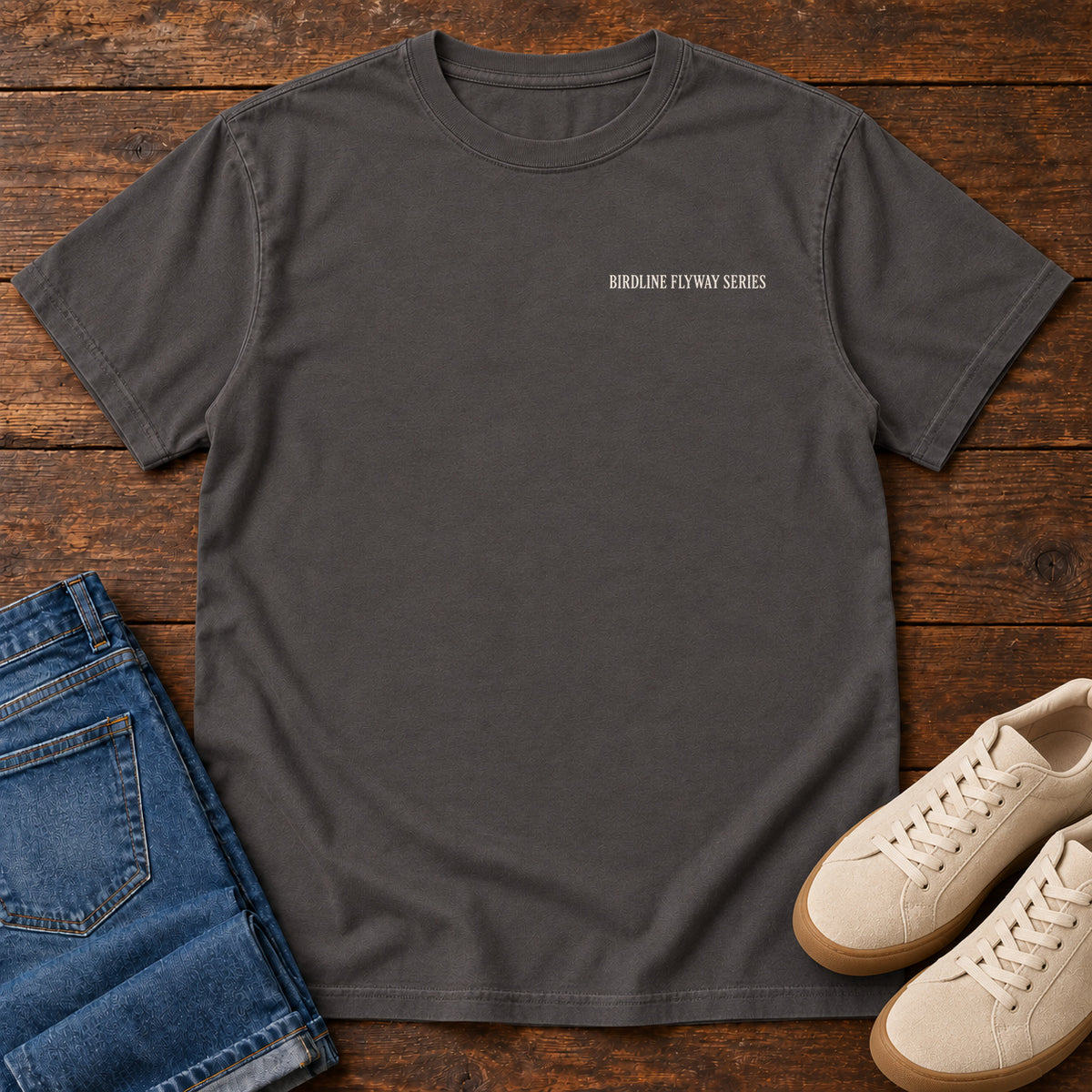 Flyway Series T-shirt in Graphite, left side