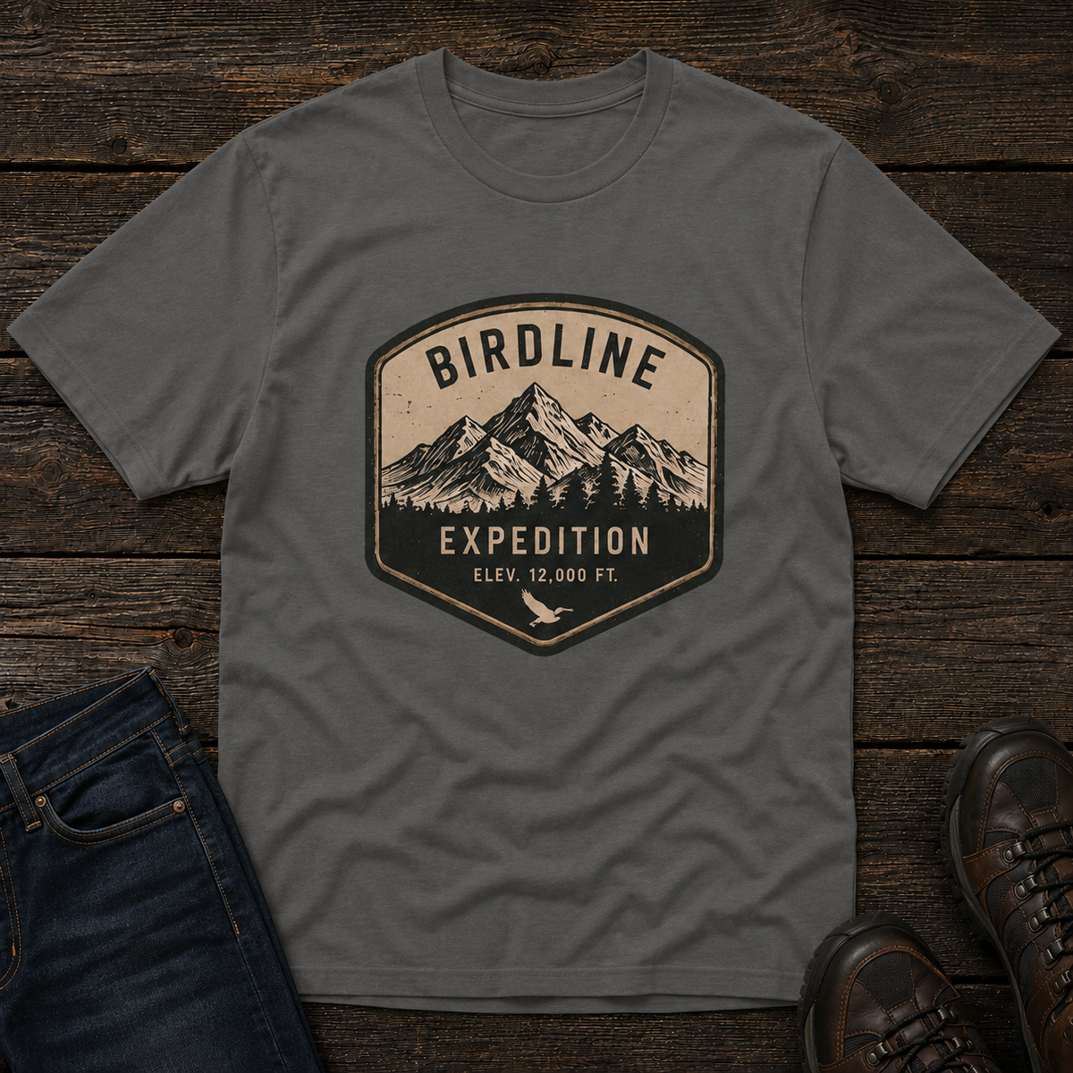 Birdline Expedition T-Shirt in Pepper, front view