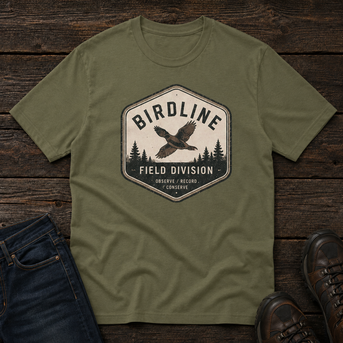 Birdline Field Division T-Shirt in Hemp, front view