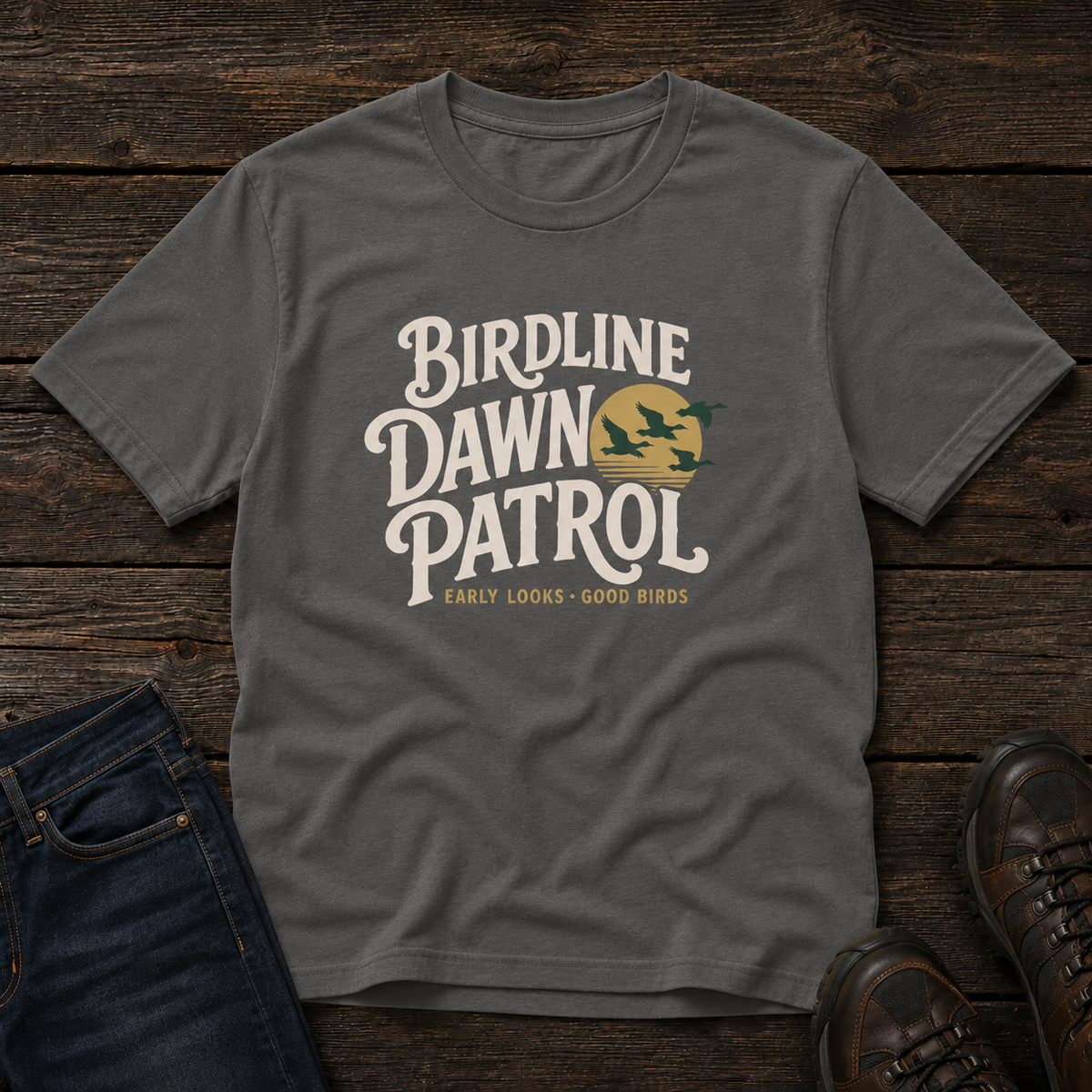 Birdline Dawn Patrol T-shirt in Pepper, front view