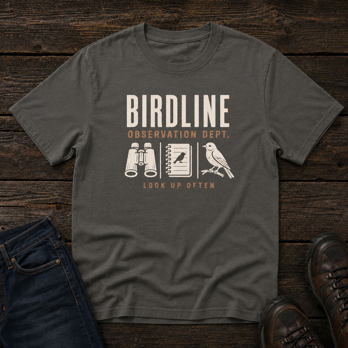 Observation Department T-shirt in Pepper, front view