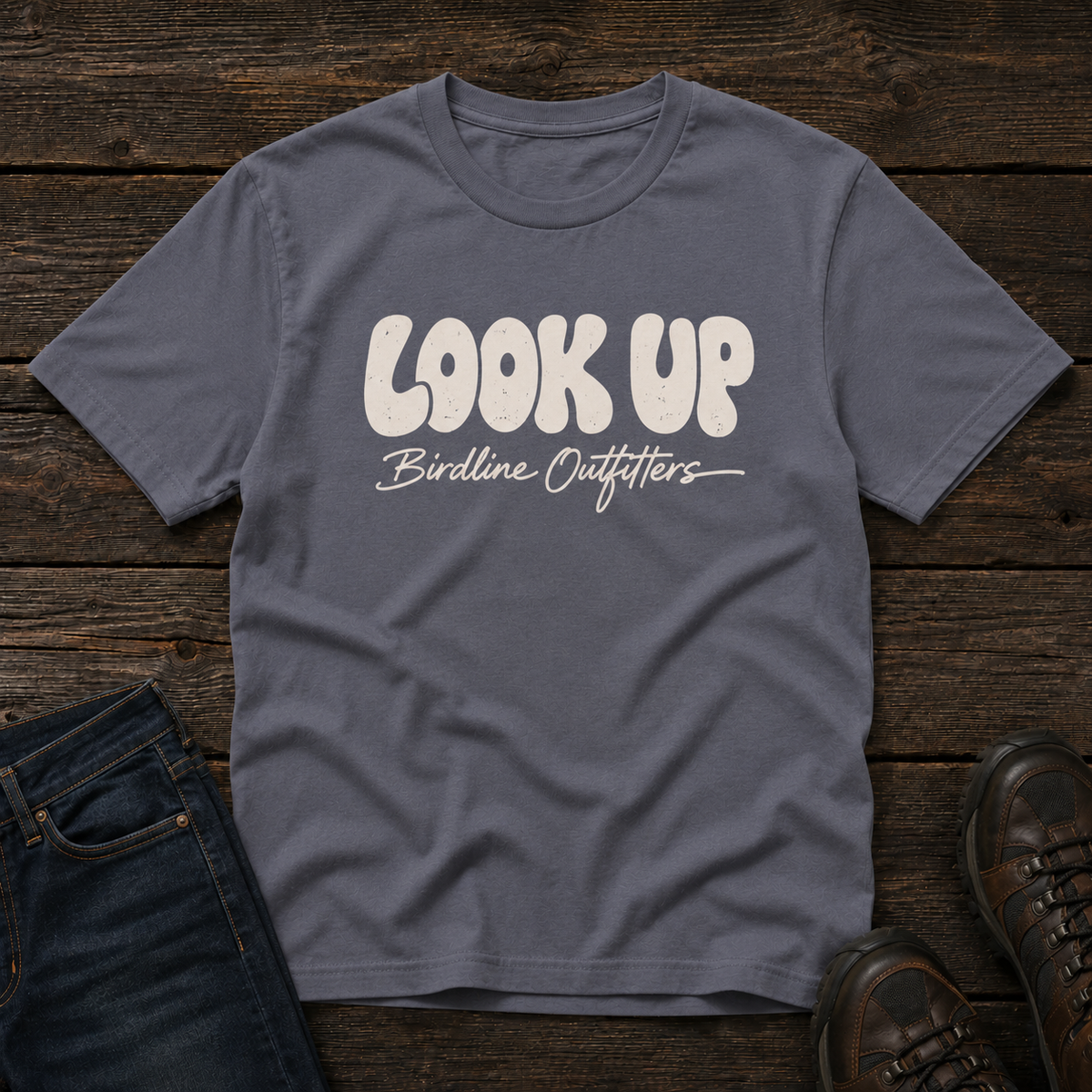 Look Up T-shirt in Denim, front view