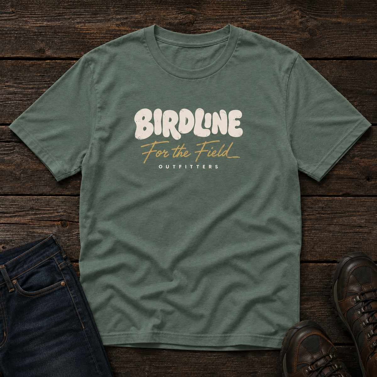 Birdline For the Field T-shirt in Blue Spruce, front view