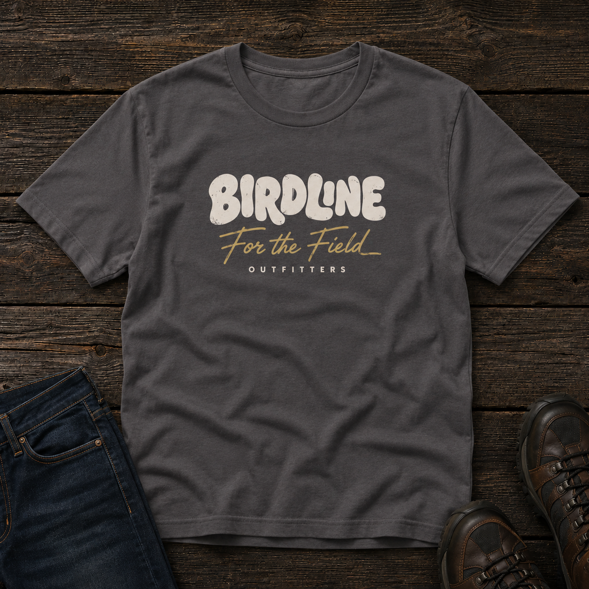 Birdline For the Field T-shirt in Graphite, front view