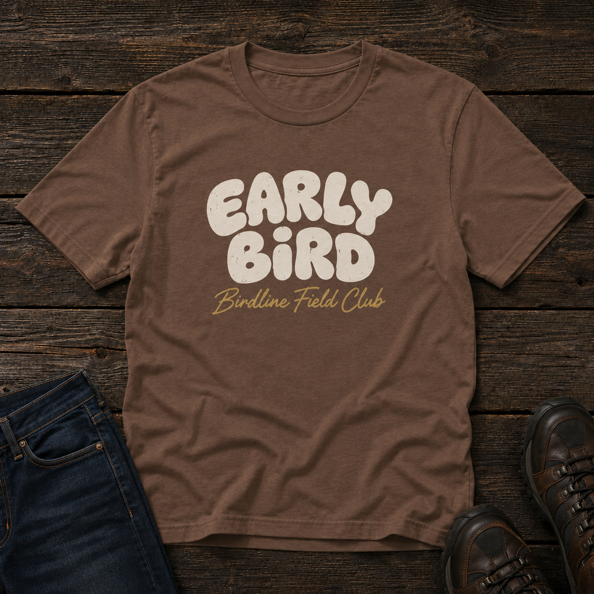 Early Bird Field Club T-shirt in Espresso, front view