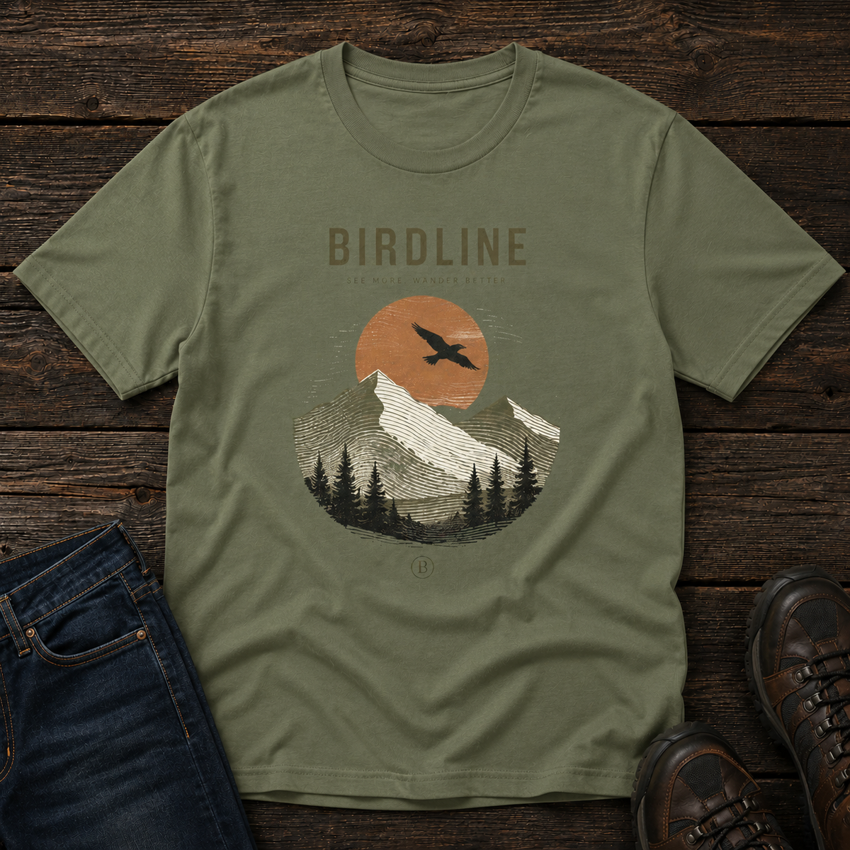 Wander Better T-Shirt in Moss, front view