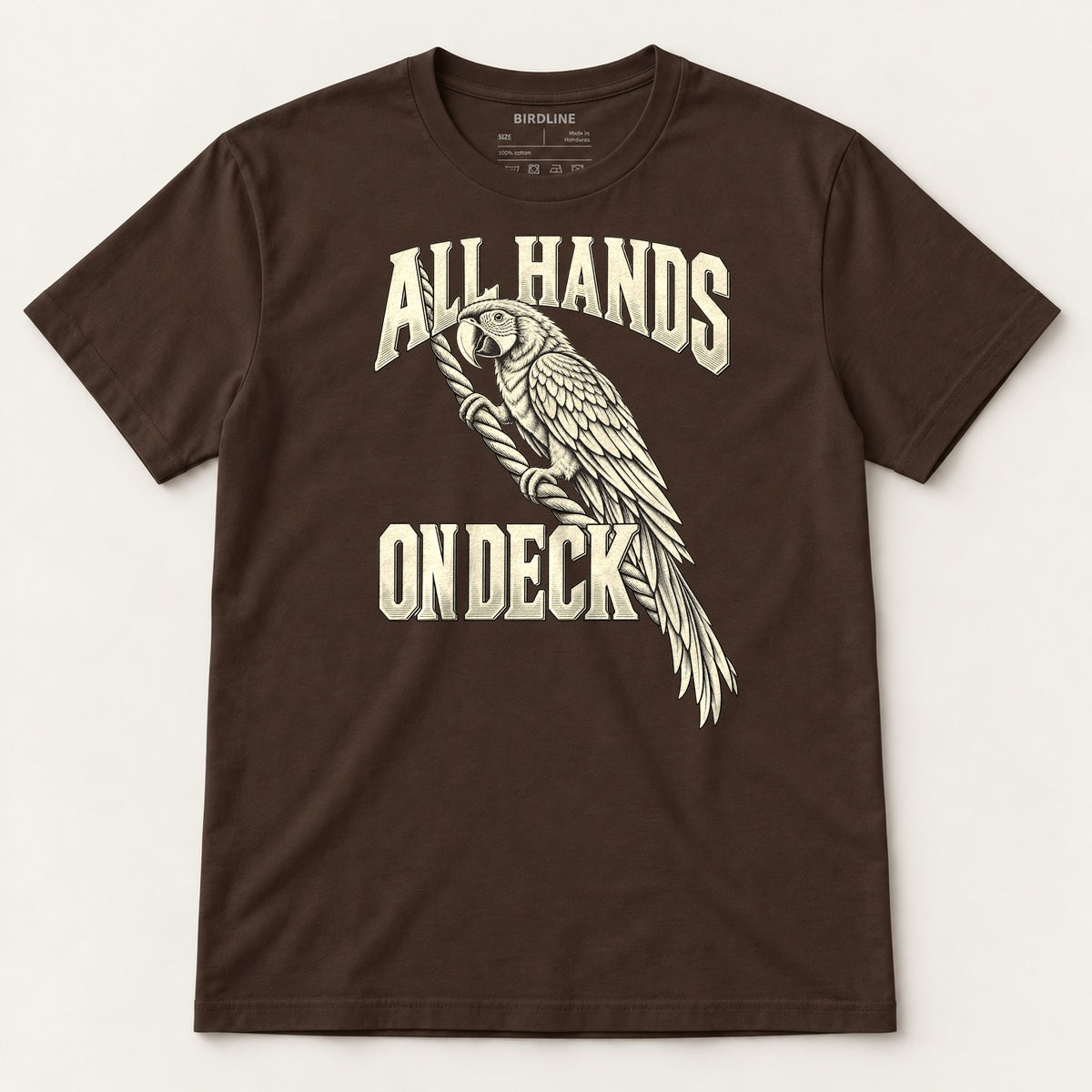 All Hands On Deck T-Shirt in Dark Chocolate, front view premium-quality garment detail