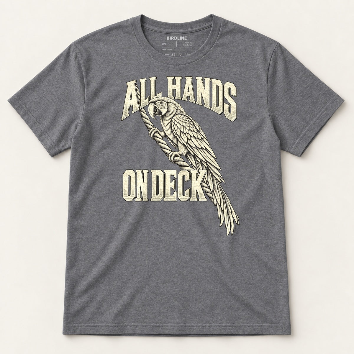 All Hands On Deck T-Shirt in Dark Heather Grey, front view