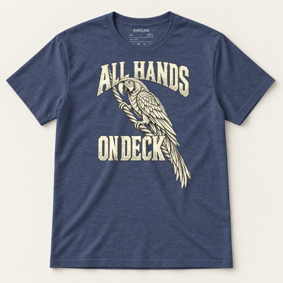 All Hands On Deck T-Shirt in Heather Navy, front view