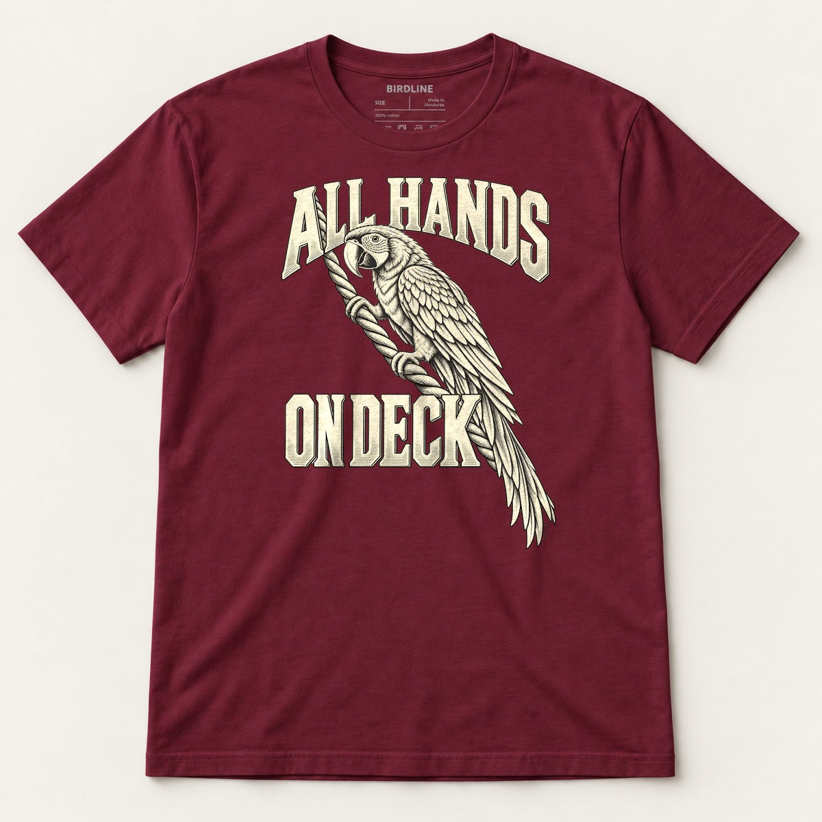 All Hands On Deck T-Shirt in Maroon, front view