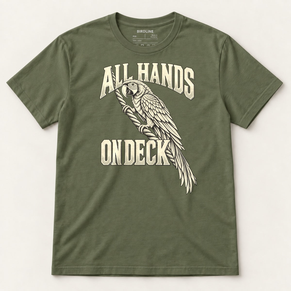 All Hands On Deck T-Shirt in Military Green, front view