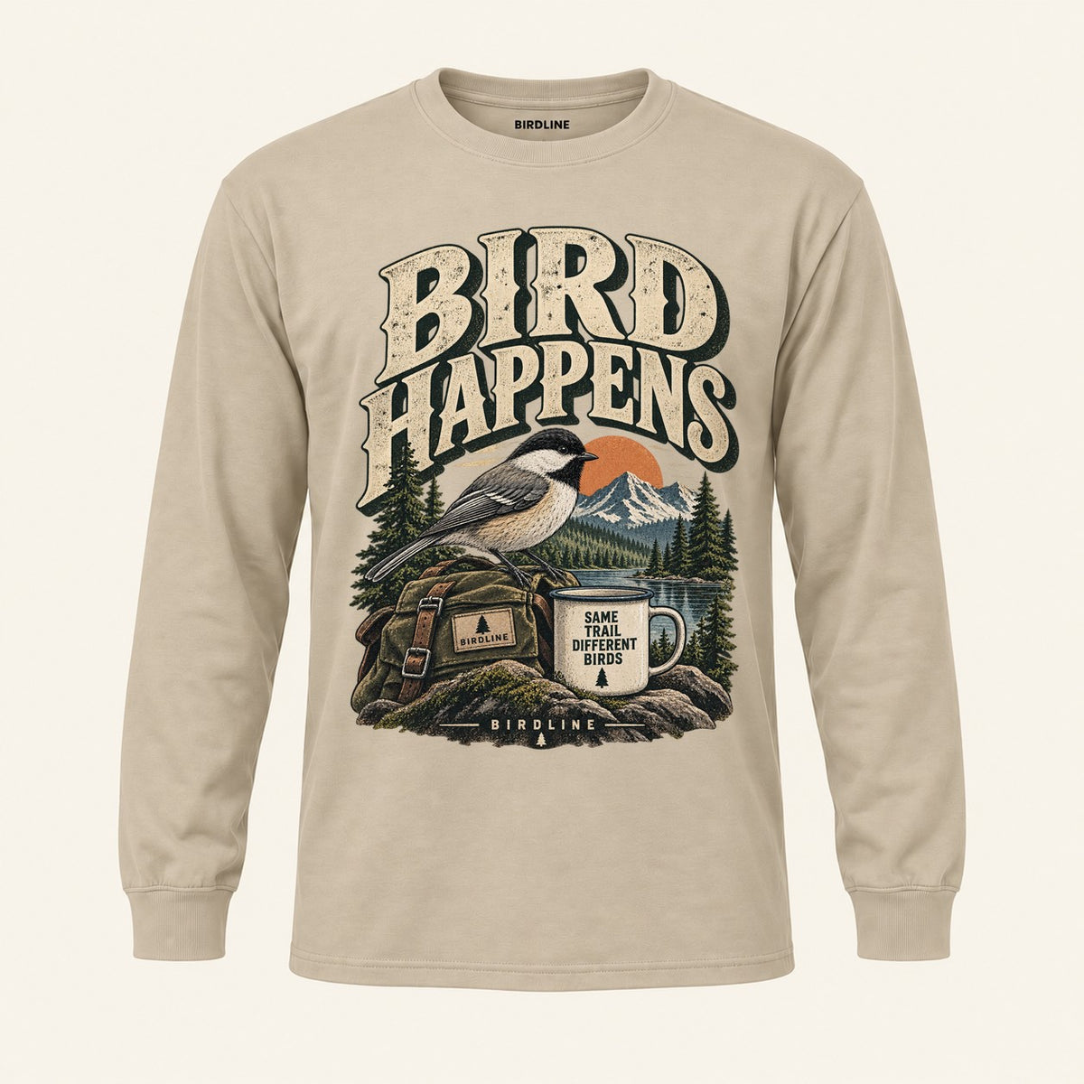 Bird Happens Long Sleeve Shirt in Sand, front view