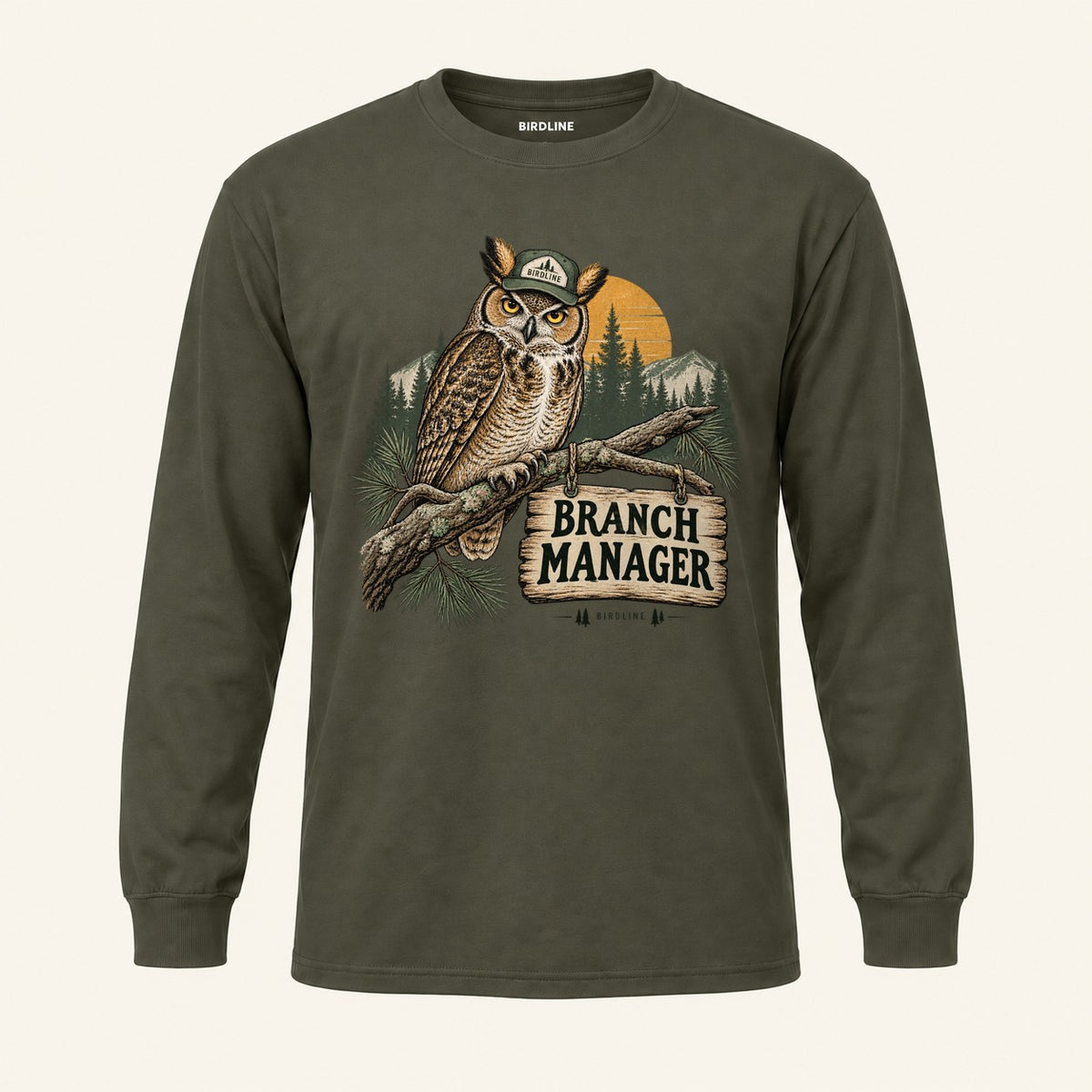 Branch Manager Long Sleeve Shirt in Military Green, front view