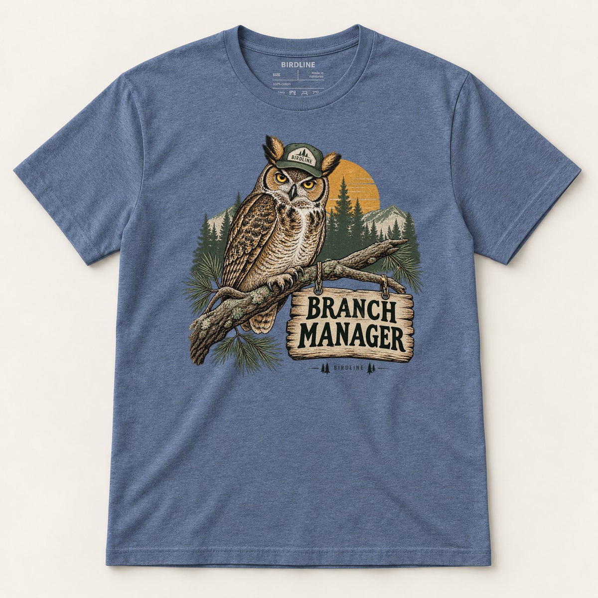 Branch Manager T-Shirt in Heather Indigo, front view