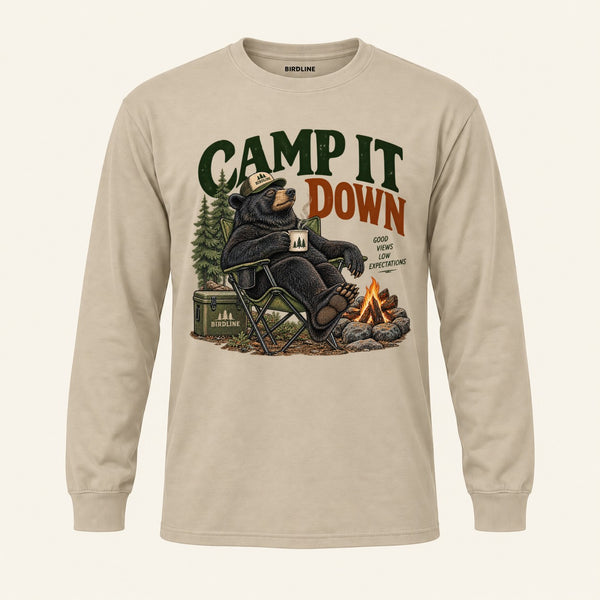 Camp It Down Long Sleeve Shirt in Sand, front view