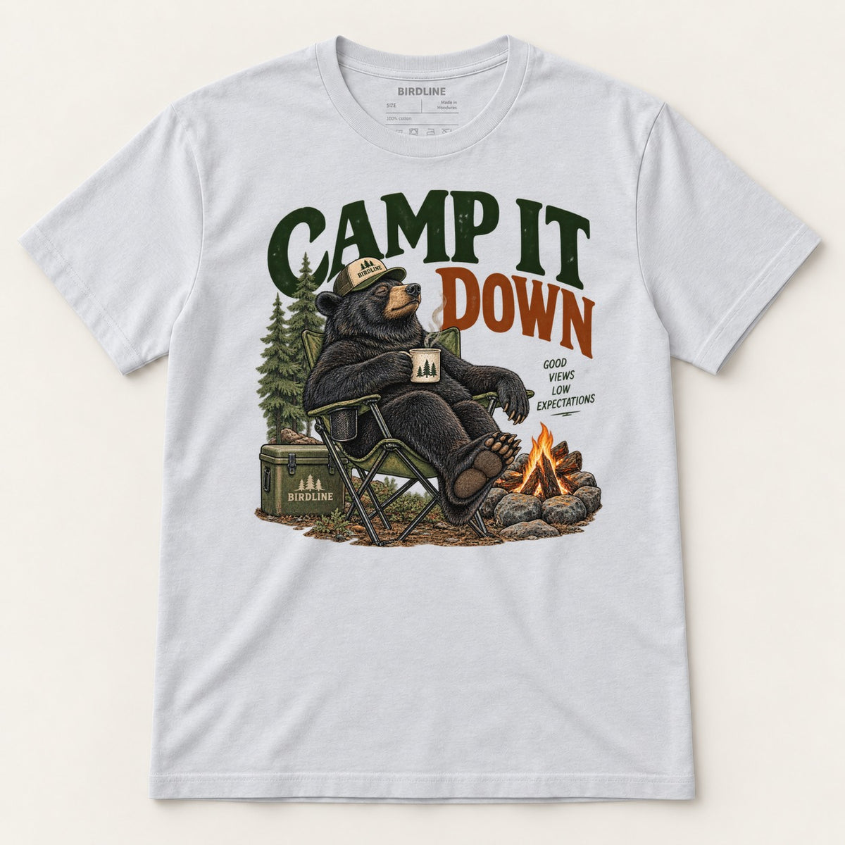 Camp It Down T-Shirt in Ice Grey, front view