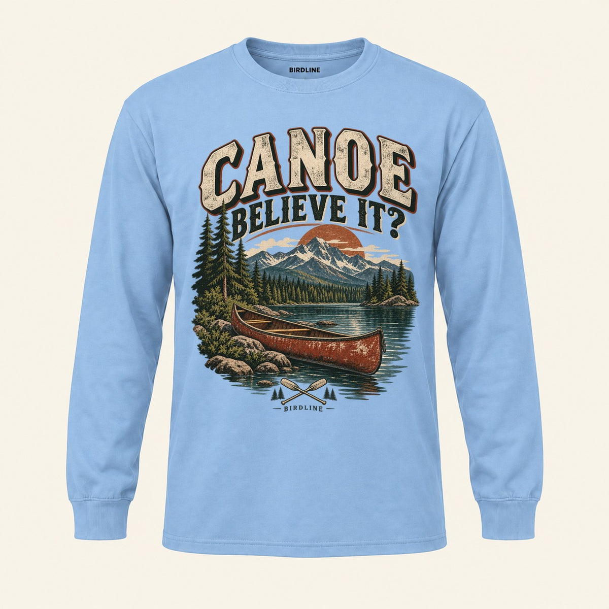 Canoe Believe It Long Sleeve Shirt in Light Blue, front view