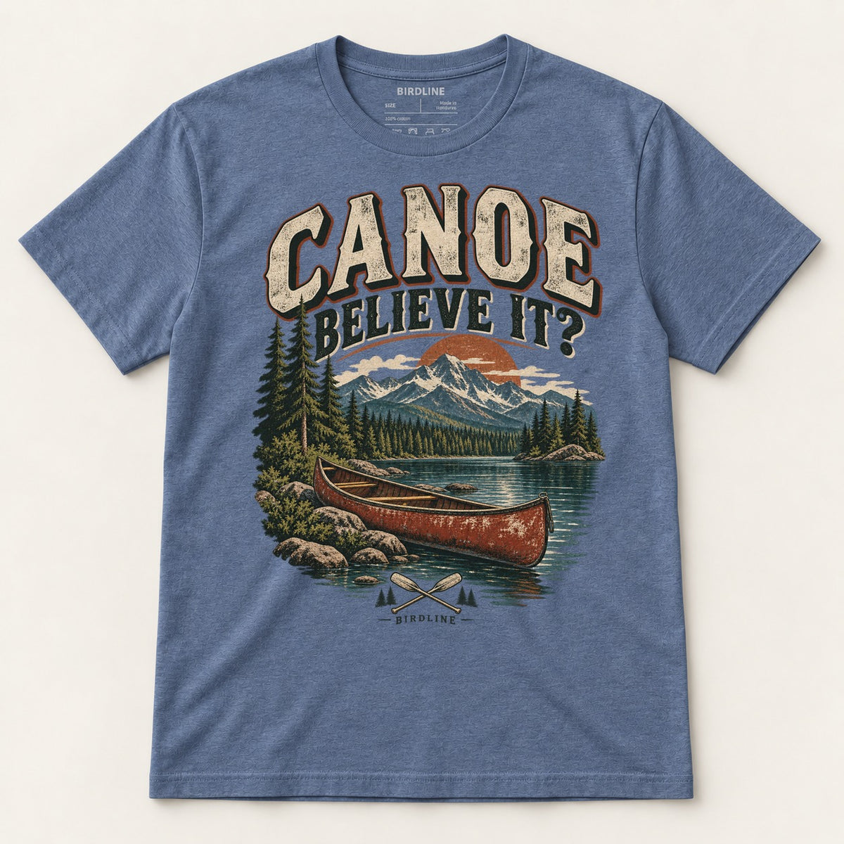 Canoe Believe It T-Shirt in Heather Indigo, front view