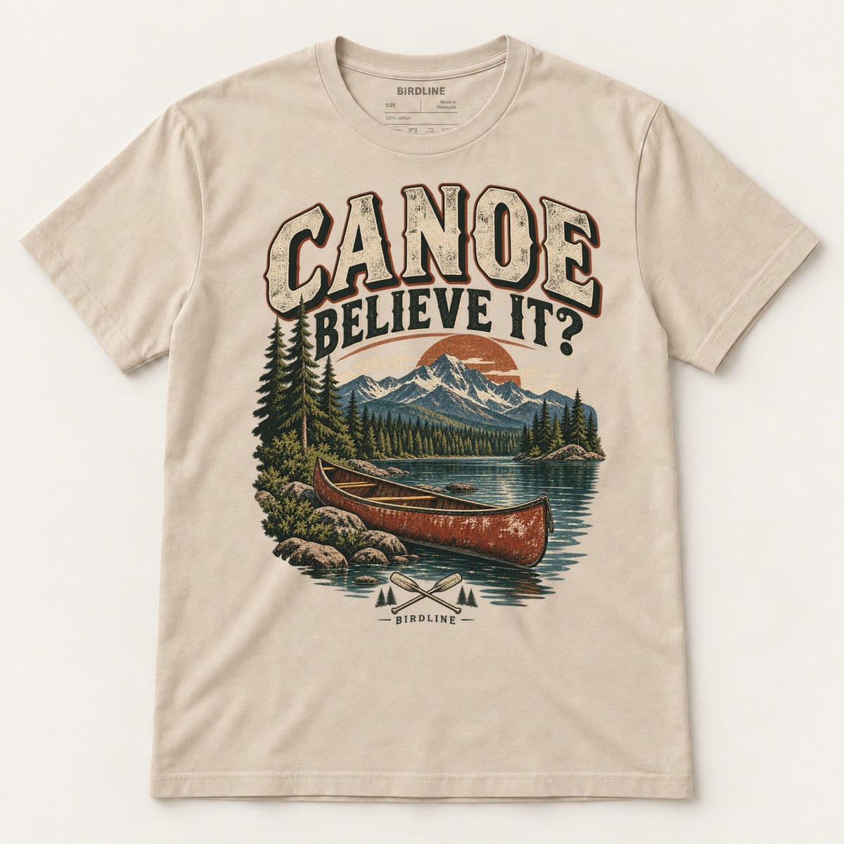 Canoe Believe It T-Shirt in Sand, front view