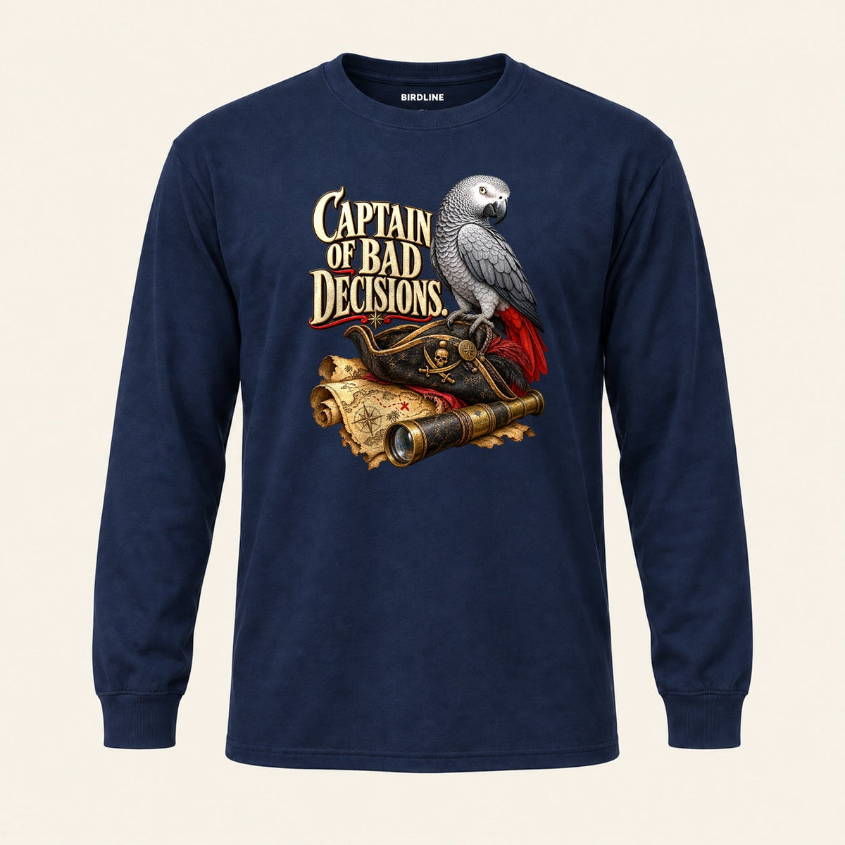 Captain Of Bad Decisions Long Sleeve Shirt in Navy, front view
